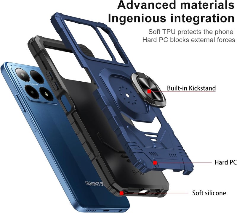 Mocotto for Boost Summit 5G Phone Case with Tempered Glass Screen Protector,Military Grade Heavy Duty Shockproof Protective Cover,with Ring Kickstand (Boost Summit 5G,Blue) - Image 3